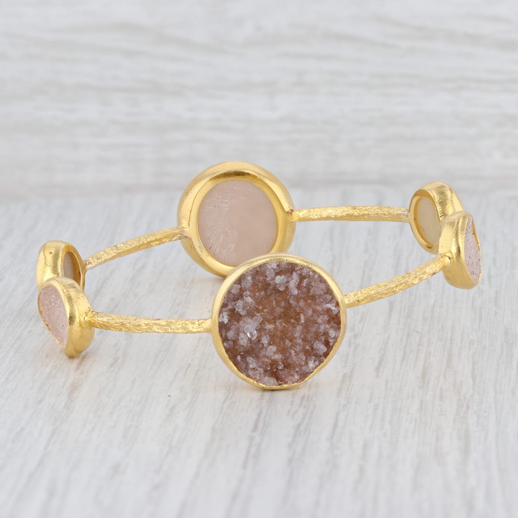 New Nina Nguyen Bangle Bracelet Sand White Druzy Quartz Sterling 22k Vermeil