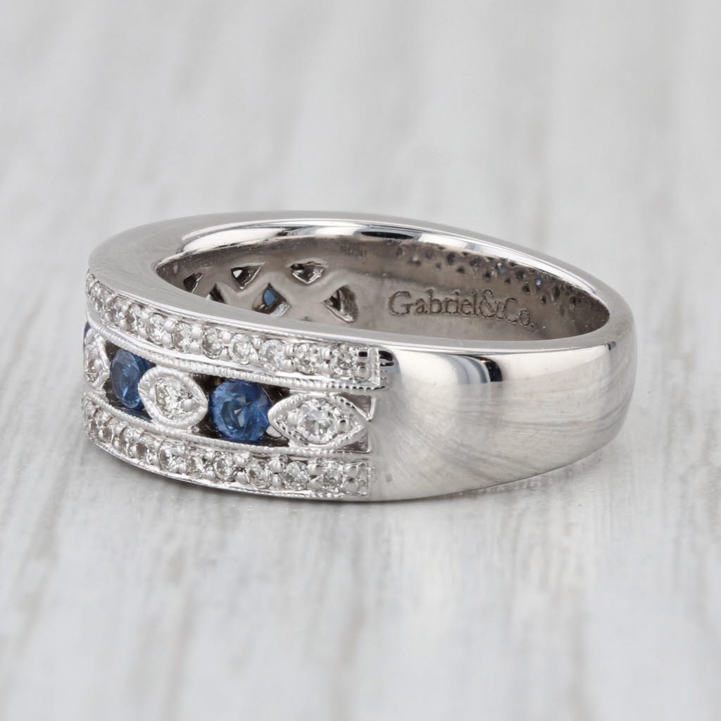 Gabriel & Co 0.77ctw Blue Sapphire Diamond Ring 14k White Gold Size 6.25-6.5