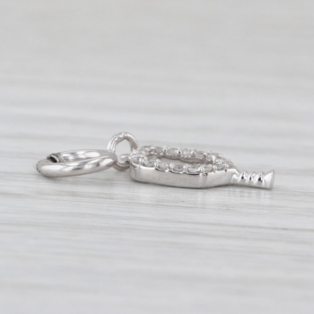 New Small Diamond Pickleball Ping Pong Paddle Charm 14k White Gold Pendant