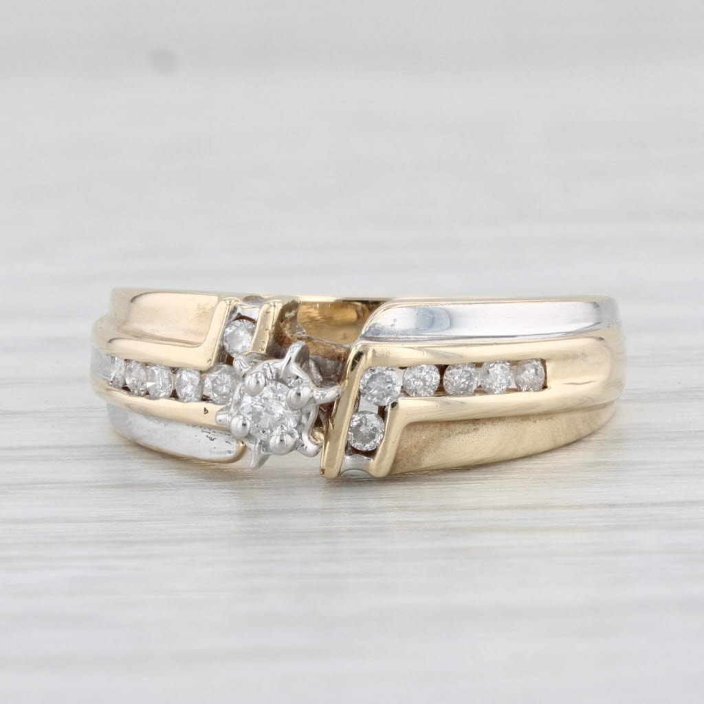 Light Gray 0.20ctw Round Diamond Engagement Ring 10k Yellow Gold Size 7 Bypass