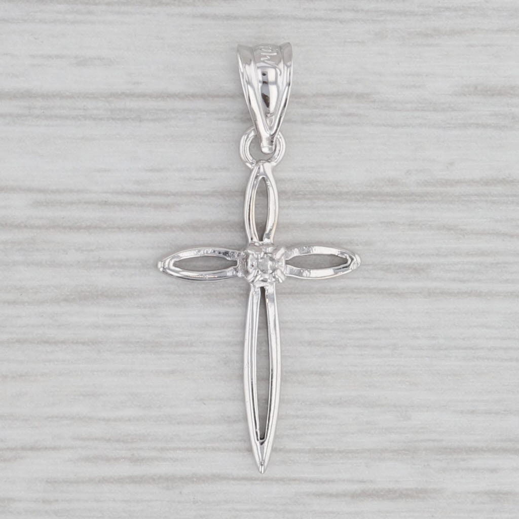 Light Gray Diamond Solitaire Cross Pendant 14k White Gold