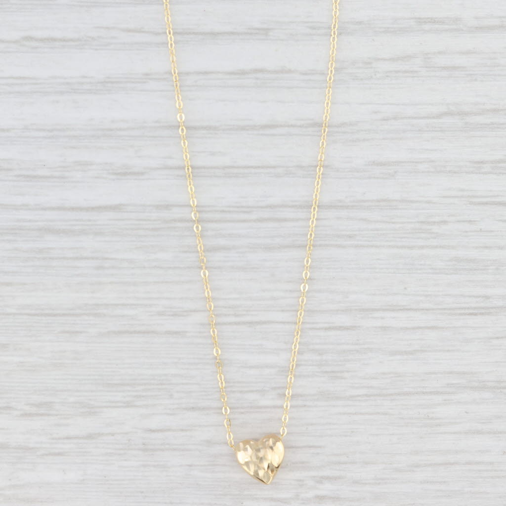 Light Gray New Reversible Heart Slide Pendant Cable Chain Necklace 14k Yellow Gold 18"