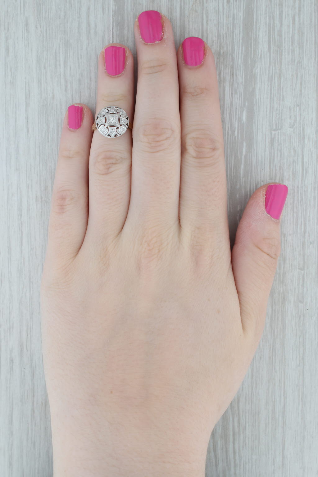 Gray Vintage 0.18ctw Diamond Ring 14k White Yellow Gold Size 5 Art Deco