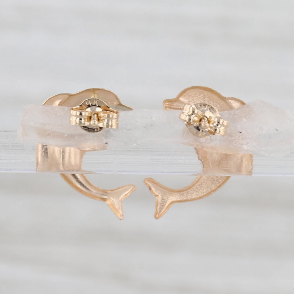 Dolphins through Hoops Stud Earrings 14k Rose Yellow White Gold Small Studs