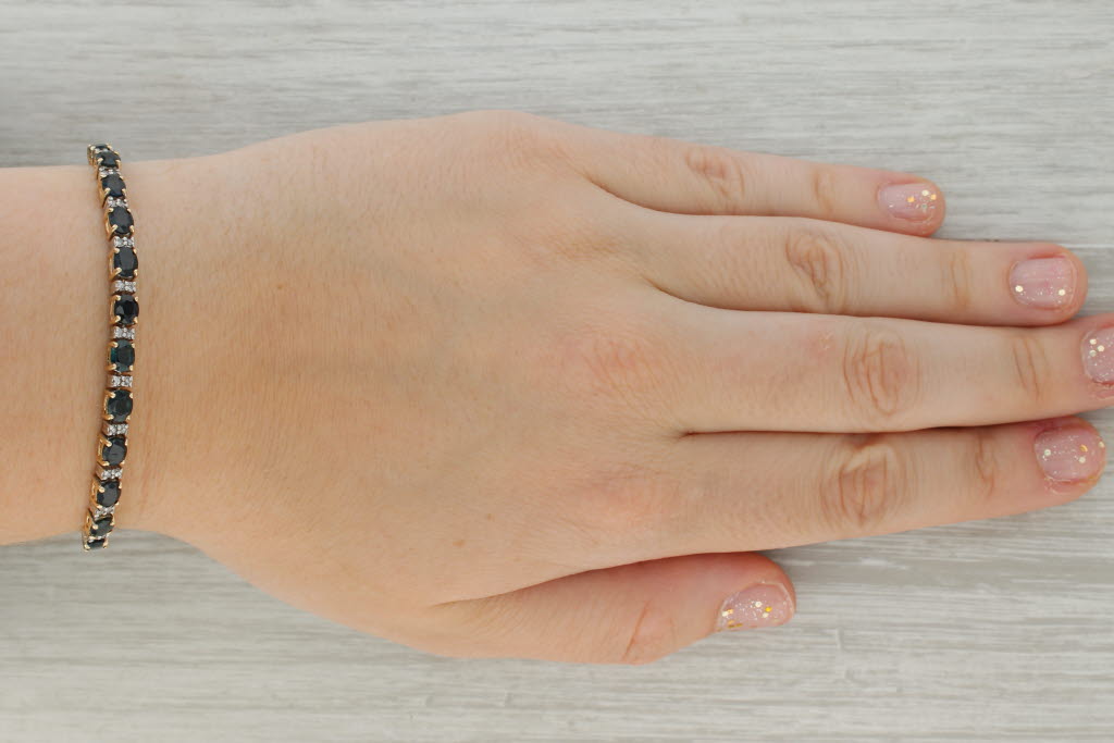 Rosy Brown 8.25ctw Blue Sapphire Tennis Bracelet 14k Yellow Gold 7.5" 4.2mm