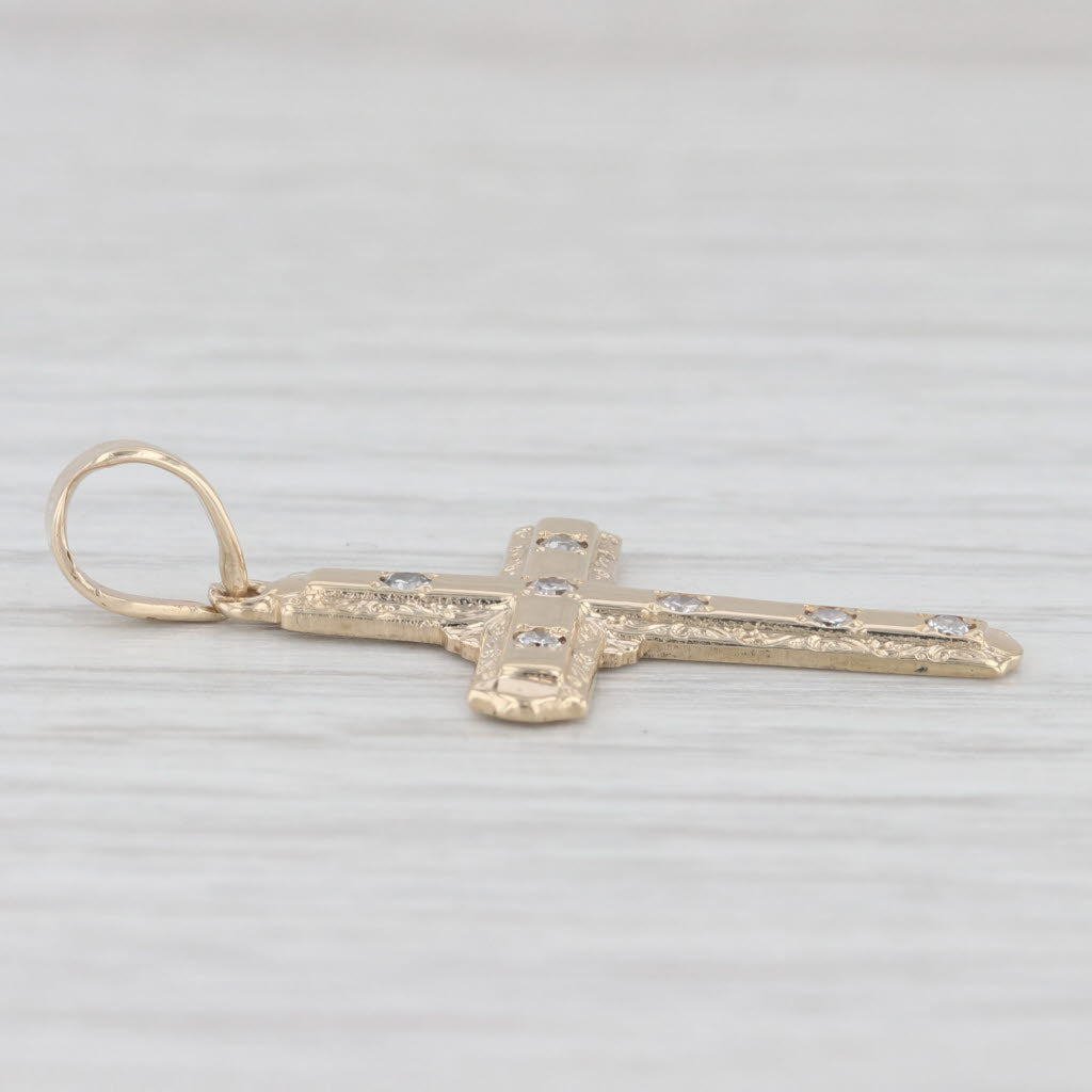 Light Gray 0.14ctw Diamond Accented Cross Pendant 14k Yellow Gold