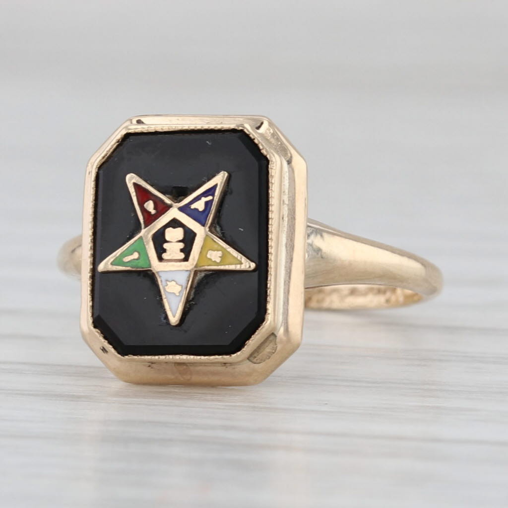 Order Eastern Star OES Signet Ring 10k Yellow Gold Onyx Size 5.25 Masonic