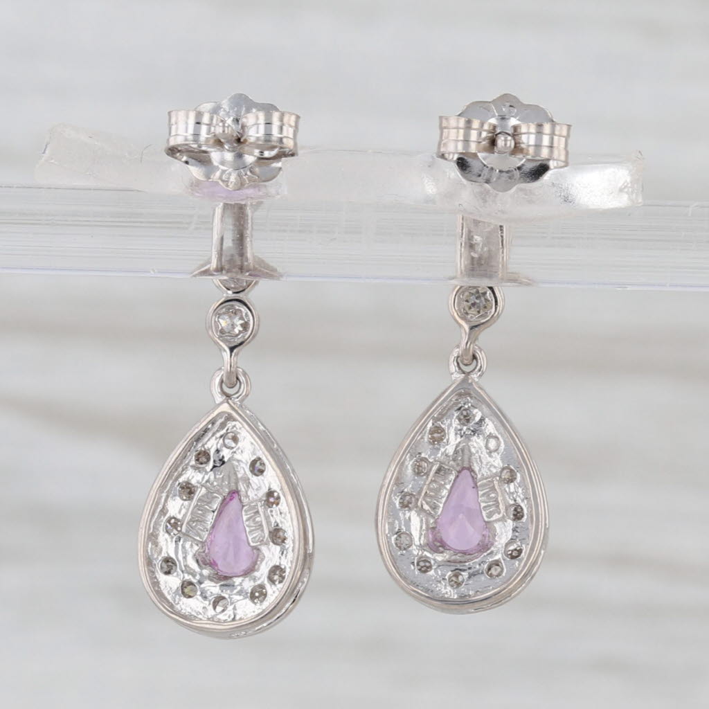 1.02ctw Pink Sapphire Diamond Teardrop Dangle Earrings 10k White Gold