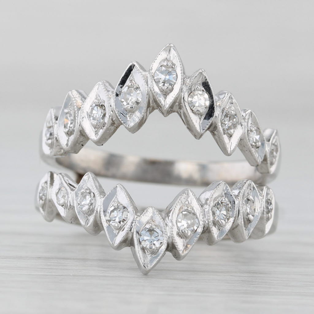 Light Gray 0.30ctw Diamond Enhancer Jacket Ring 14k White Gold Size 6.75 Wedding Band