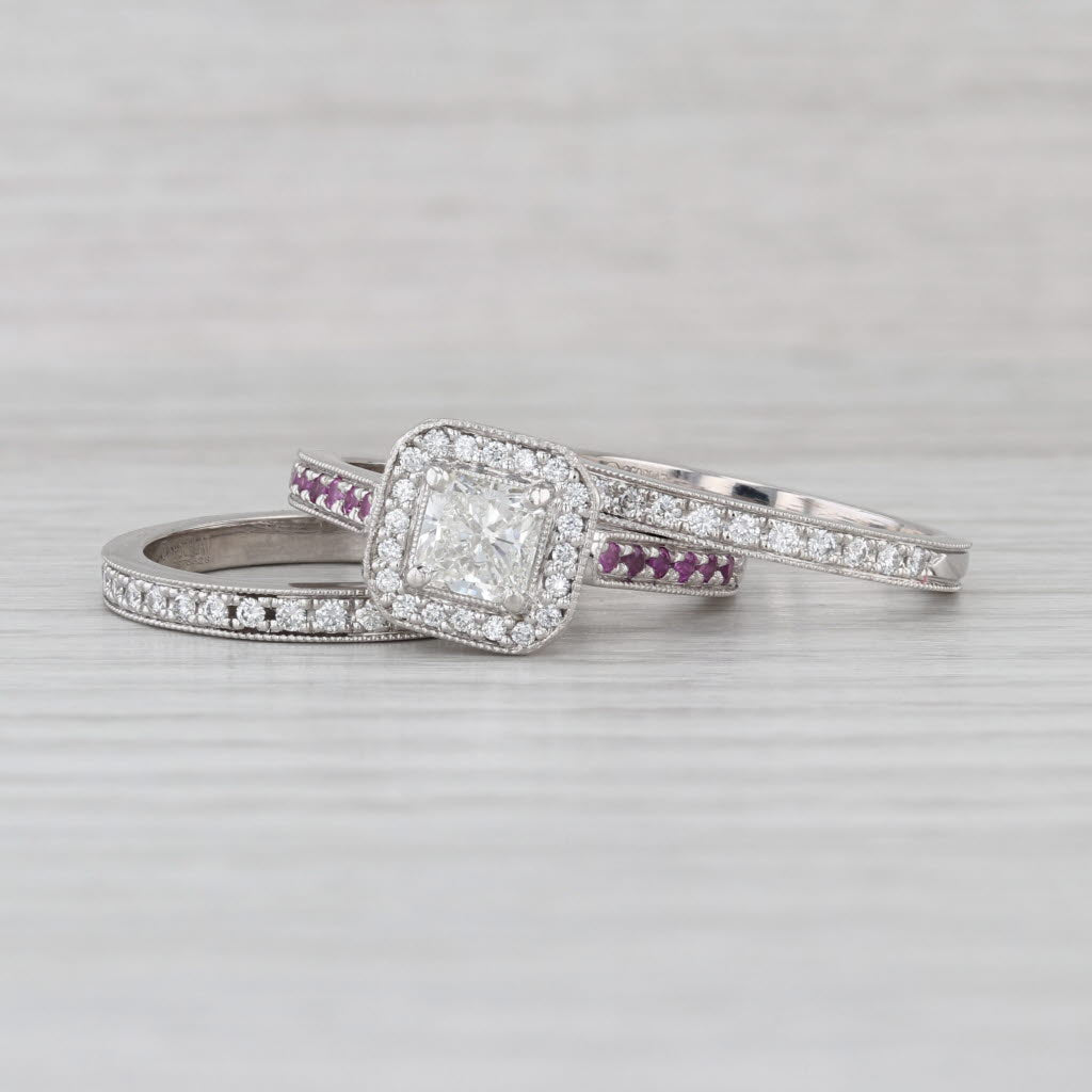 1.62ctw Radiant Diamond Halo Engagement 2 Wedding Band Bridal Set Platinum