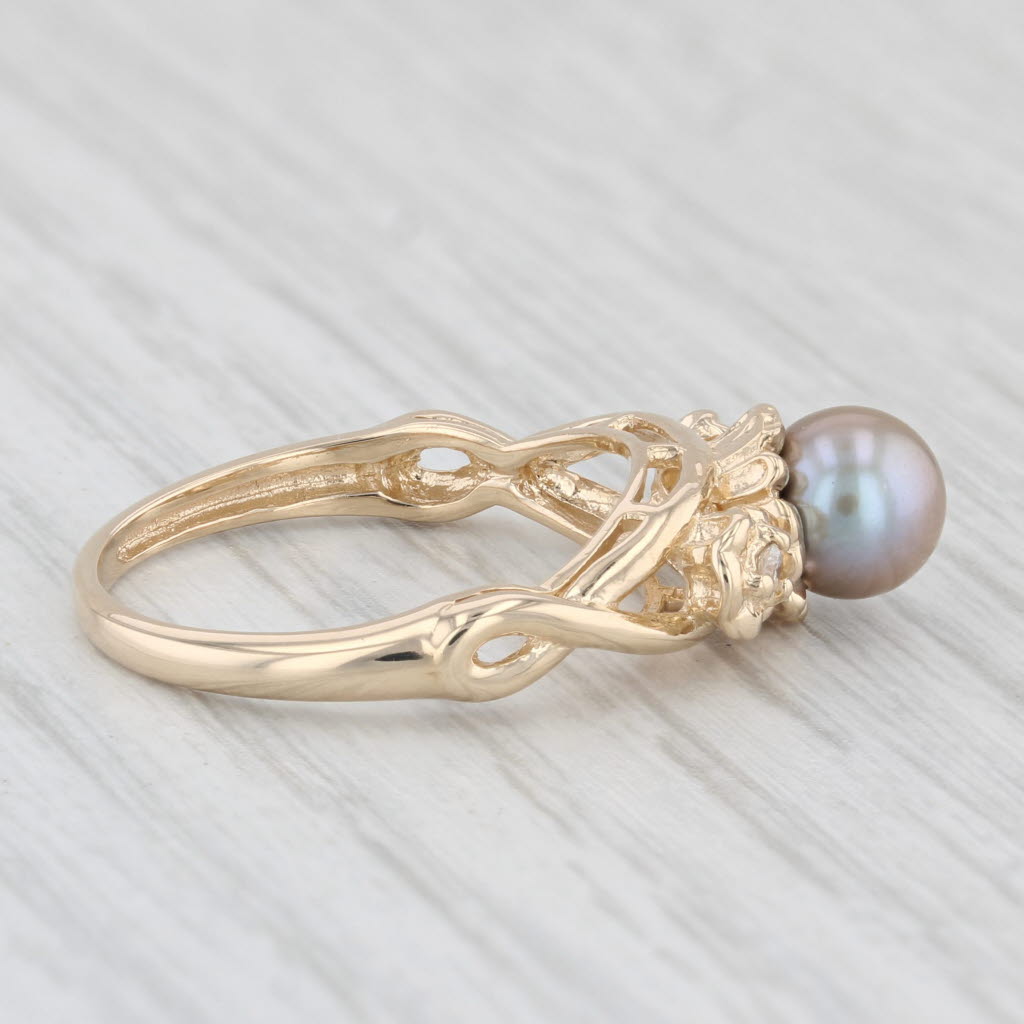 Light Gray Gray Cultured Pearl Diamond Ring 14k Yellow Gold Size 6.75