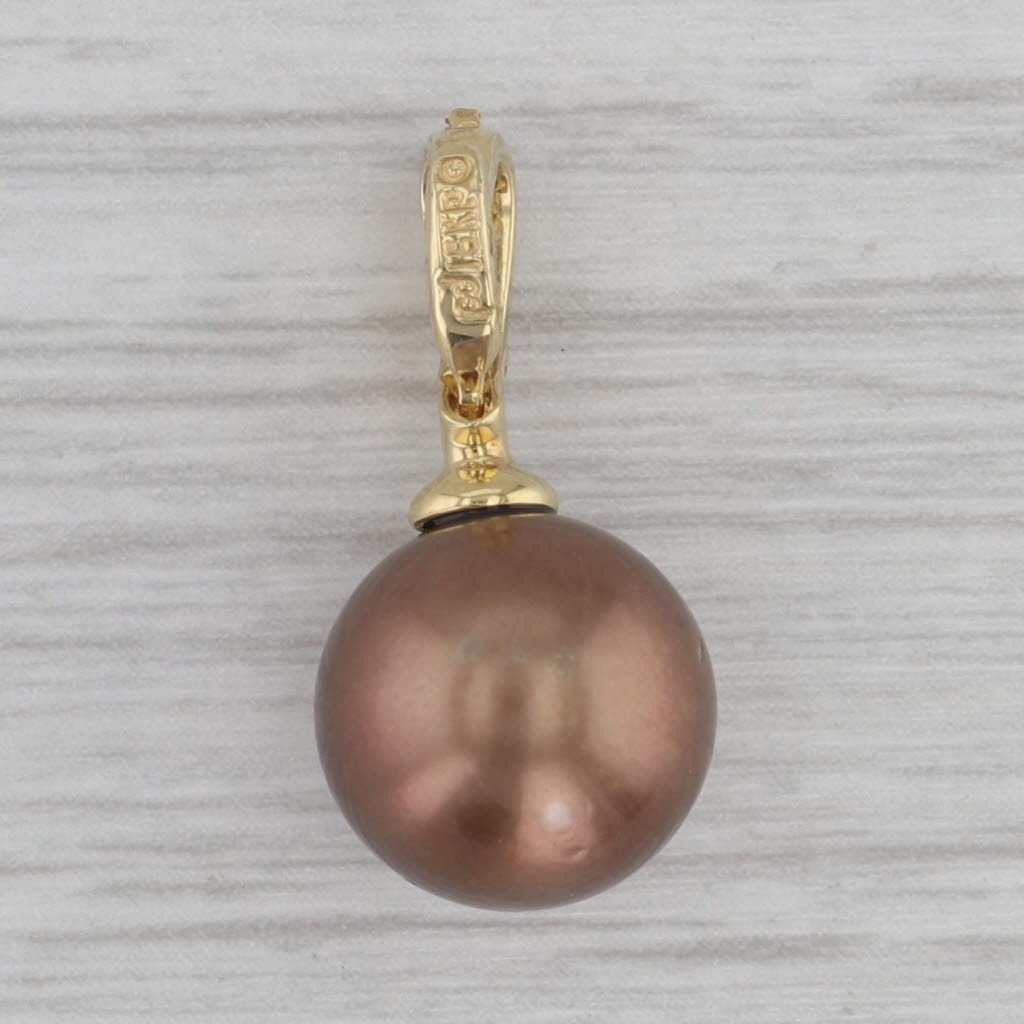 Gray Bronze Cultured Pearl and Diamond 18k Yellow Gold Solitaire Drop Pendant