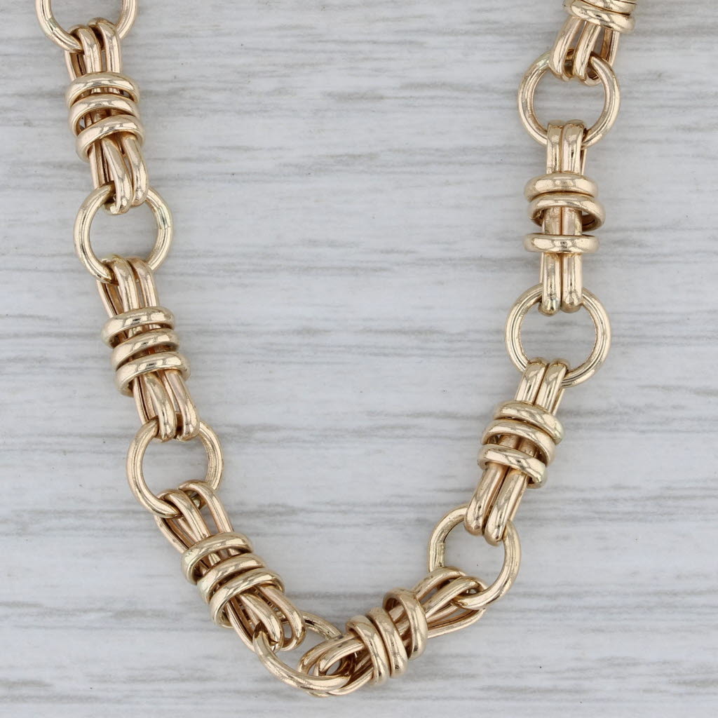 Gray Linked Chain Statement Necklace Long 14k Yellow Gold 30" 7.6mm