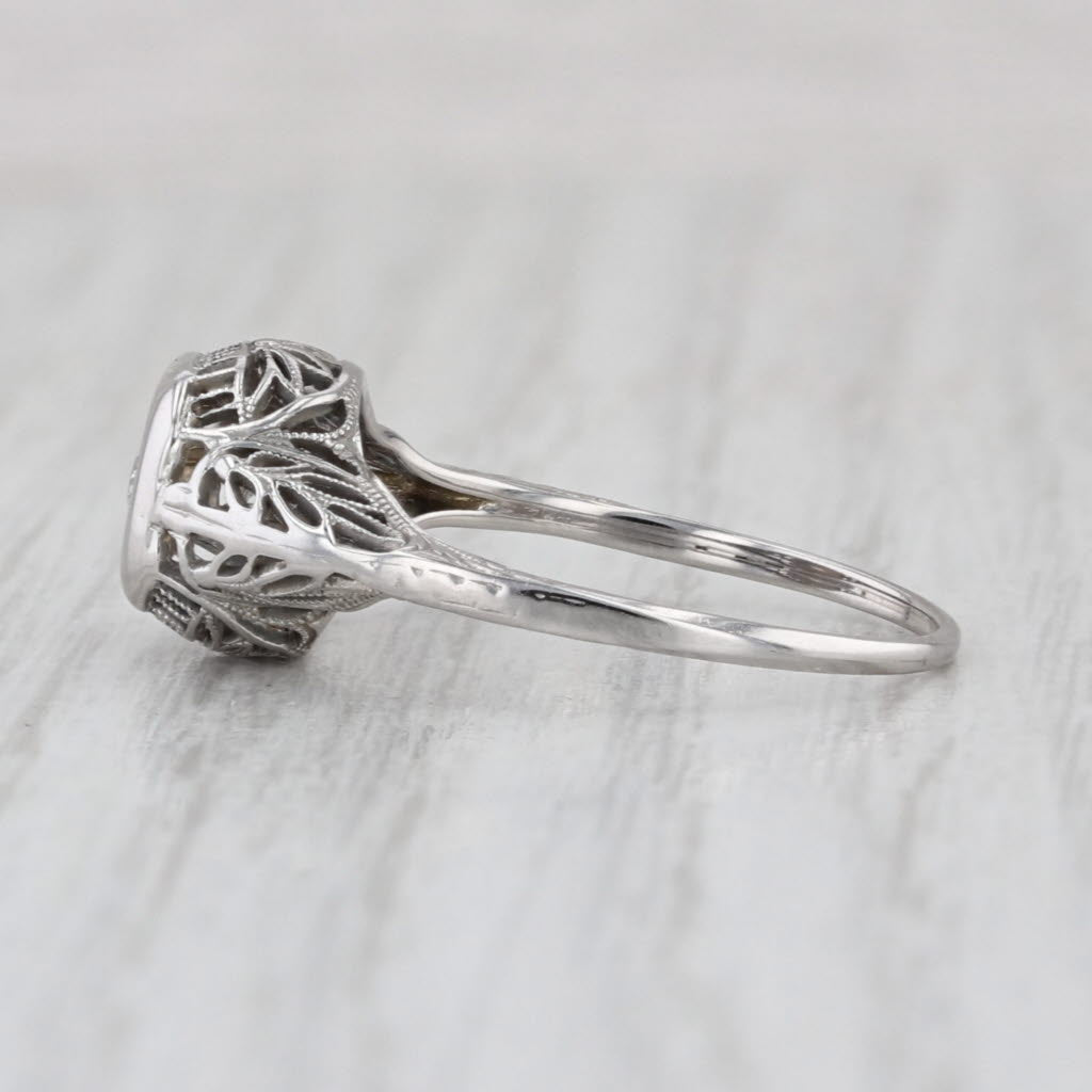 Art Deco Diamond Solitaire Ring 18k White Gold Filigree Size 7.5