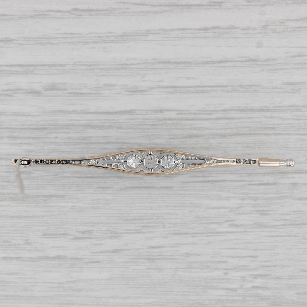 Gray 0.72ctw Old European Diamond Bar Pin Platinum 14k Gold Vintage Brooch