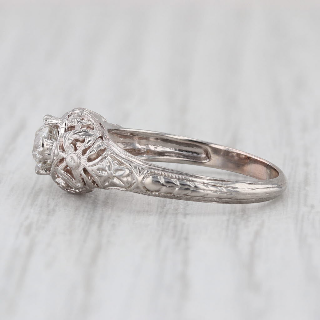 0.47ct Diamond Solitaire Art Deco Engagement Ring 18k White Gold Size 5.75 GIA