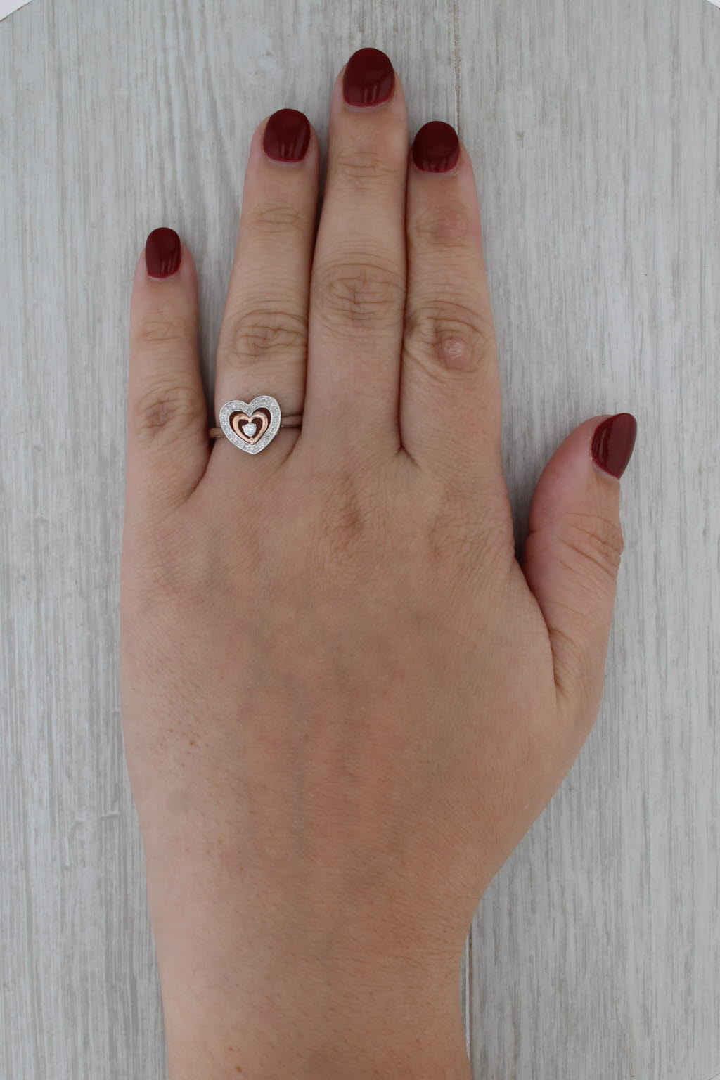 Diamond Double Heart Ring 14k White Rose Gold Size 7