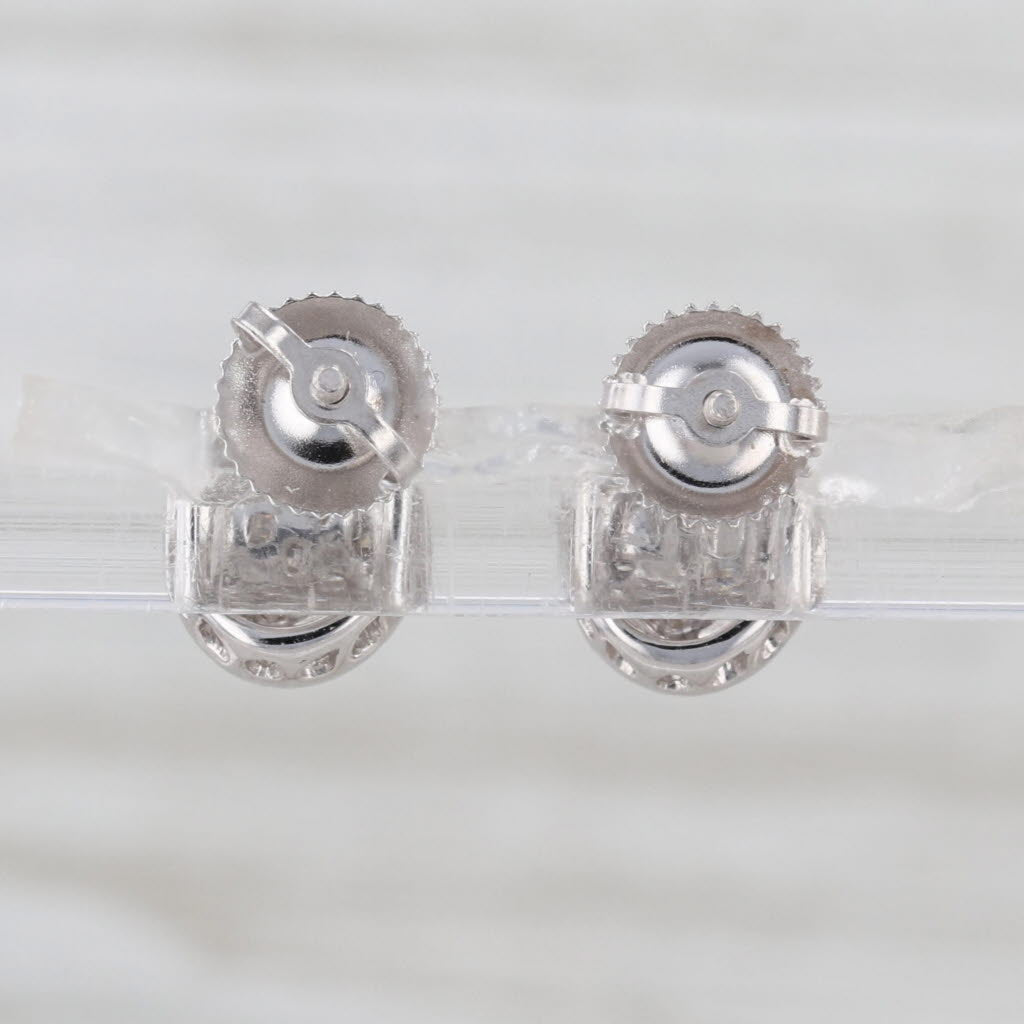 0.35ctw Diamond Cluster Halo Stud Earrings 14k White Gold Screw Backs Oval Studs