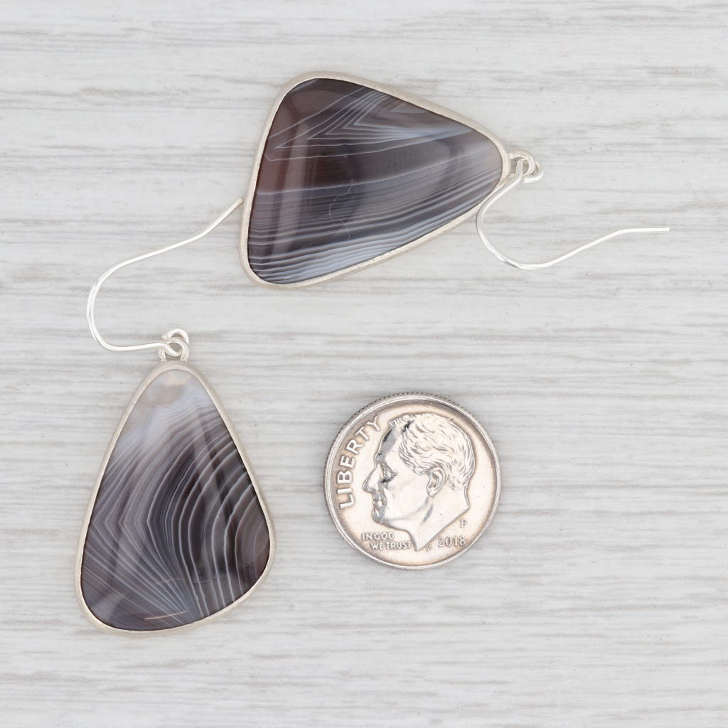 New Nina Wynn Marbled Agate Drop Earrings Sterling Silver Statement