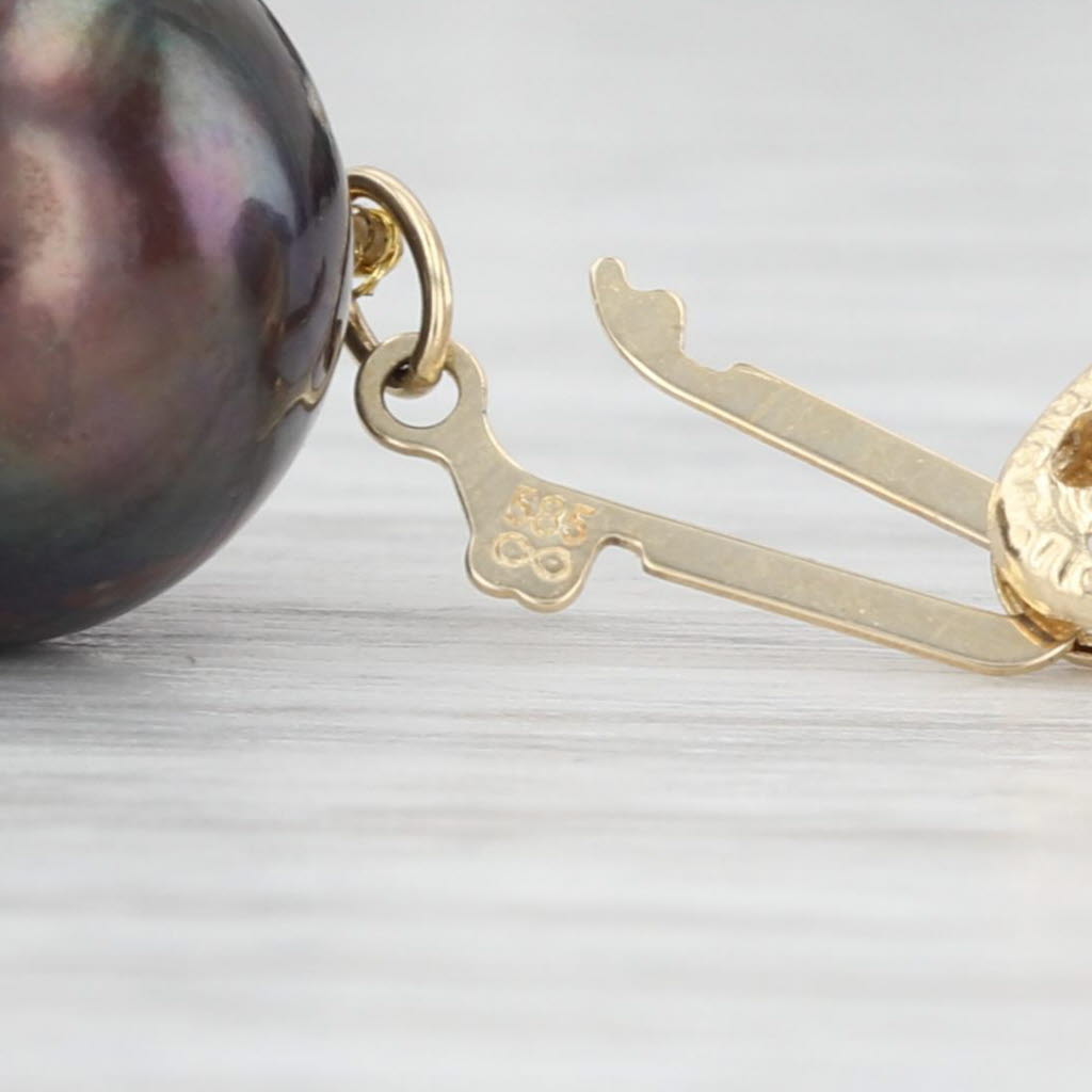 Iridescent Black Cultured Pearl Single Strand Bead Necklace 14k Gold Clasp