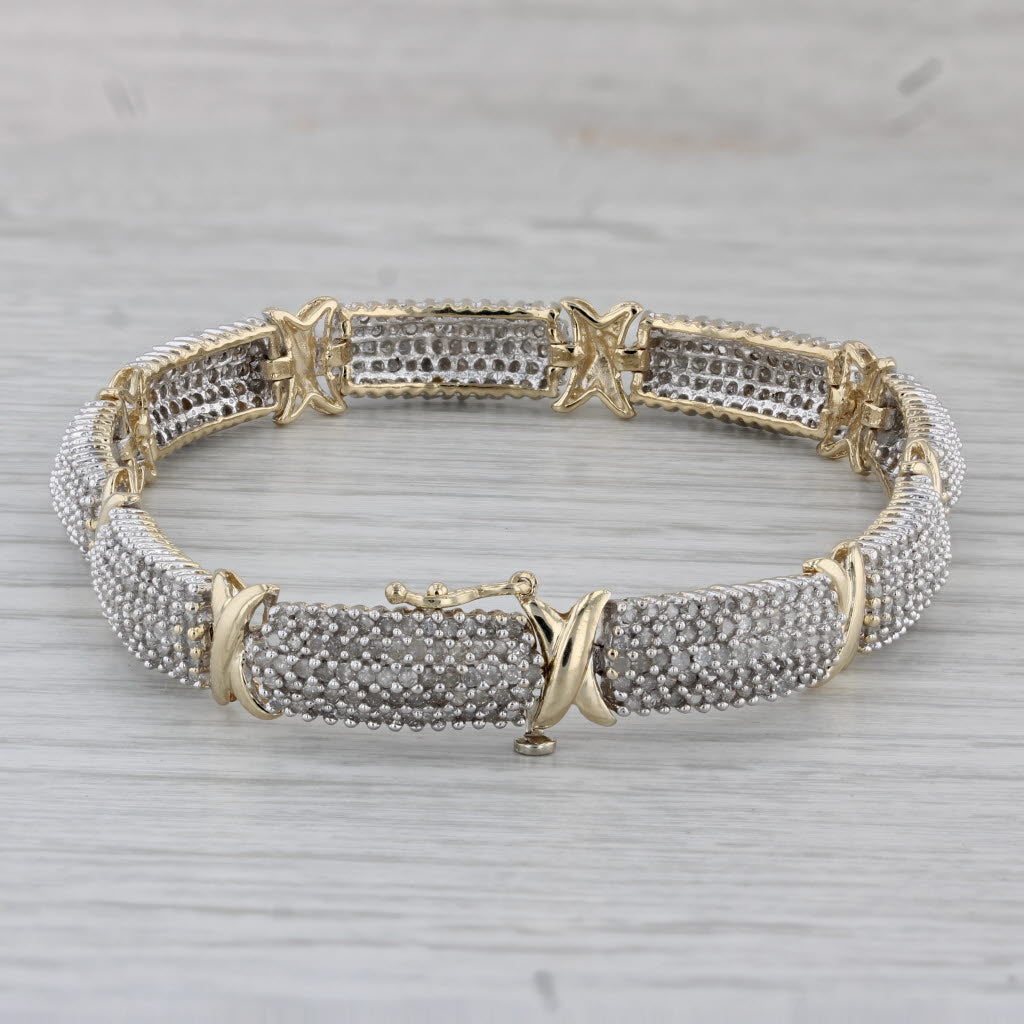 Gray 3ctw Pave Diamond Bracelet 10k Yellow Gold 7.5" 8.3mm