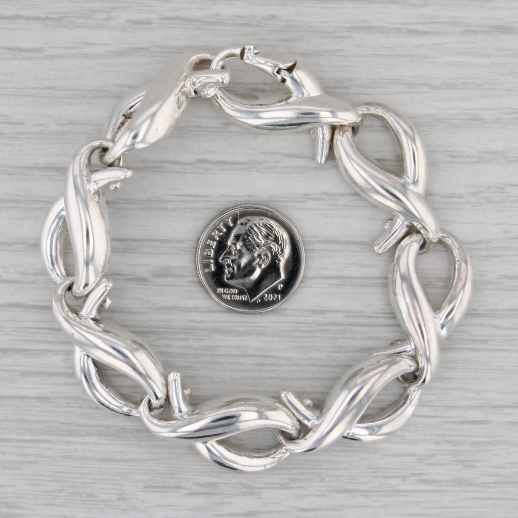 Charles Krypell Ribbon Shaped Links Bracelet Sterling Silver 7" 14.1mm