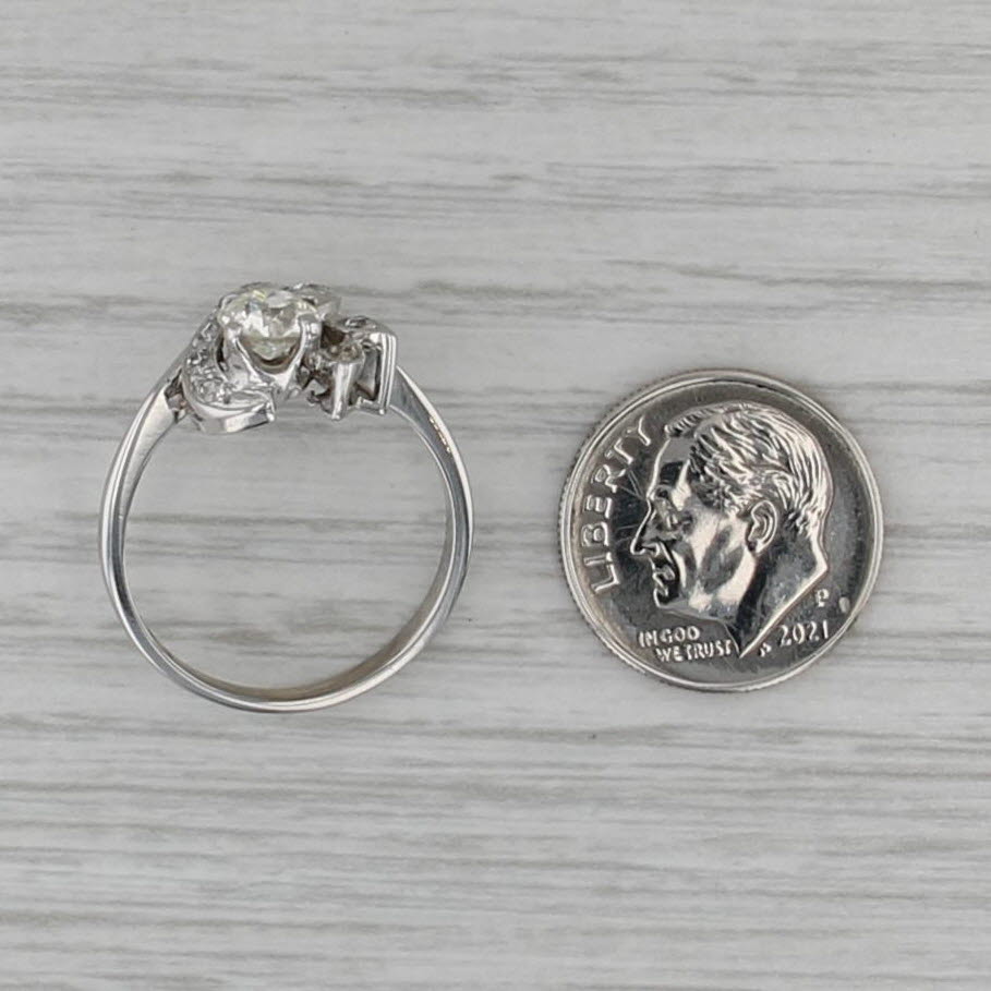 Vintage 0.76tcw Diamond Flower Ring 14k White Gold Size 7.75 Engagement