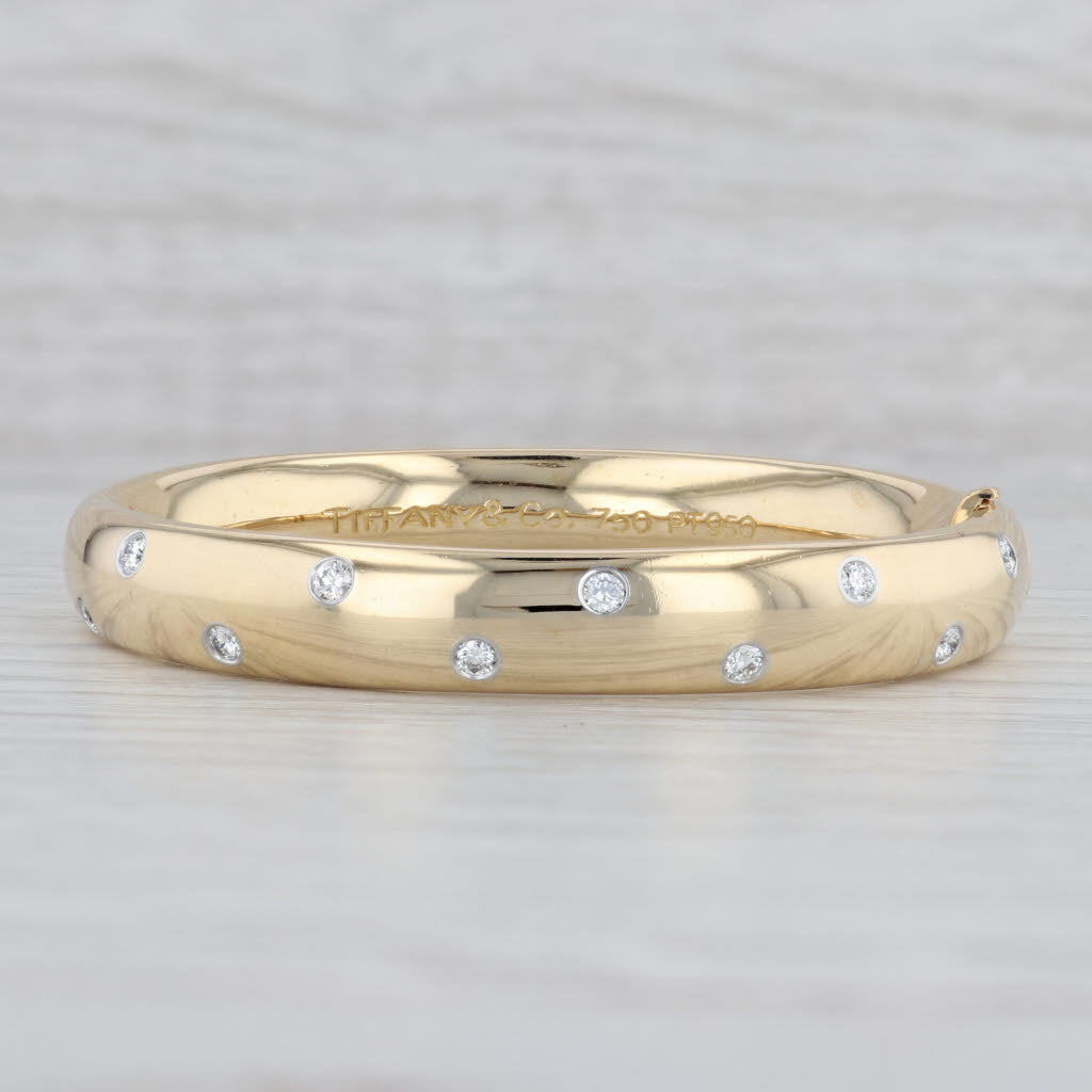 Tiffany & Co. 18k Rose Gold Diamond Bangle Roman Numeral 6mm Wide  7.5in.Bracelet