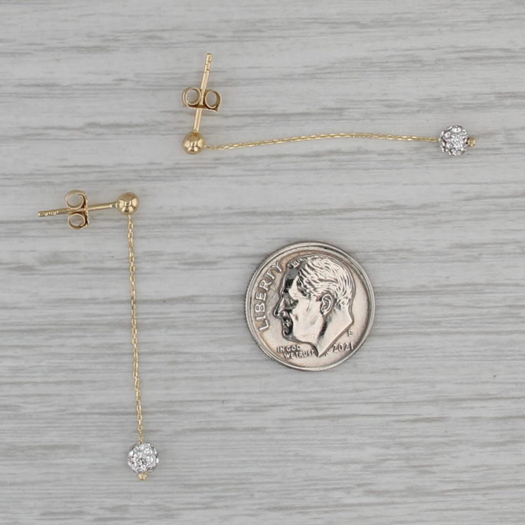 Cubic Zirconia Bead Chain Dangle Earrings 14k Yellow Gold Butterfly Backs