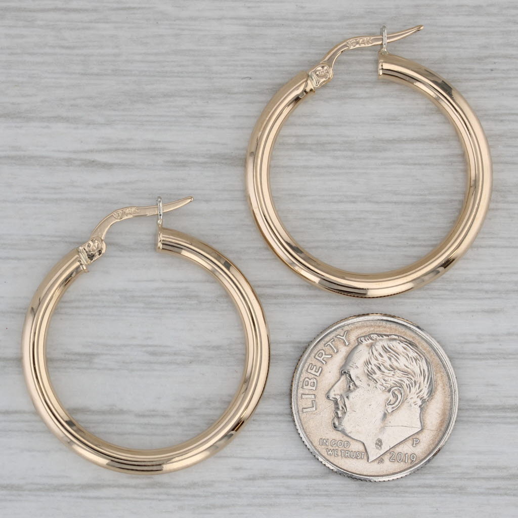 Gray Round Classic Hoop Earrings 14k Yellow Gold Snap Top 27.8 x 2.8mm