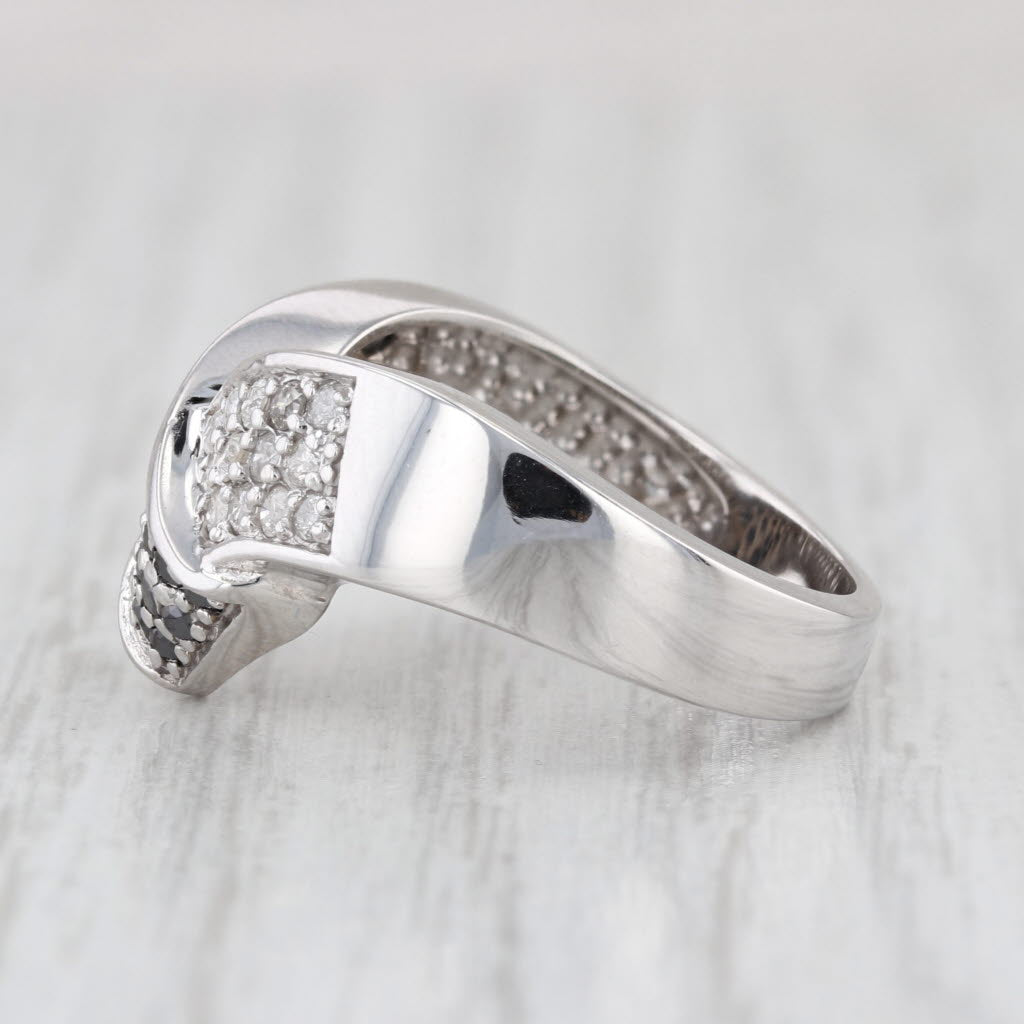 0.46ctw Black White Diamond Bypass Contoured Knot Ring 14k White Gold Size 6.25