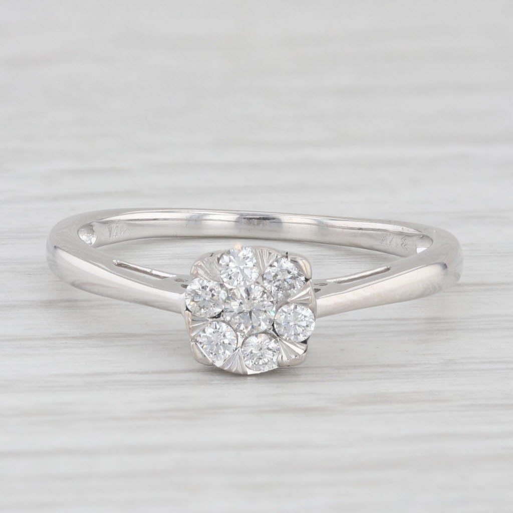 Light Gray 0.22ctw Round Diamond Solitaire Engagement Ring 14k White Gold Size 7.75