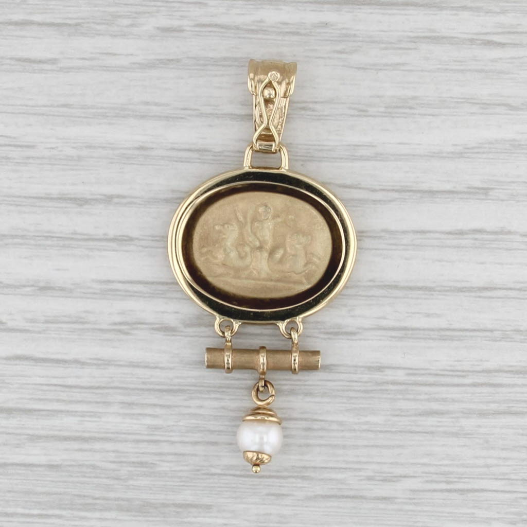 Cultured Pearl Horse Crest Enhancer Pendant 14k Yellow Gold