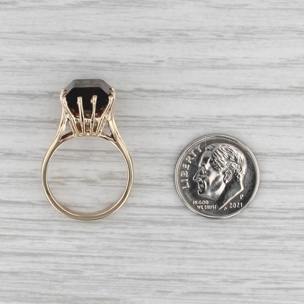 Vintage 6.25ct Smoky Quartz Solitaire Ring 14k Yellow Gold Size 6.5