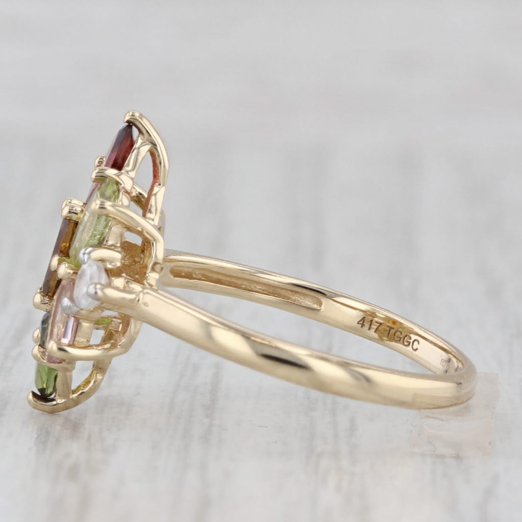 Light Gray 2.06ctw Multicolor Tourmaline Zircon Cluster Ring 10k Yellow Gold Size 7