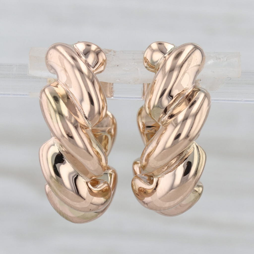 Beveled Hoop Earrings 14k Rose Gold Snap Top Round Hoops