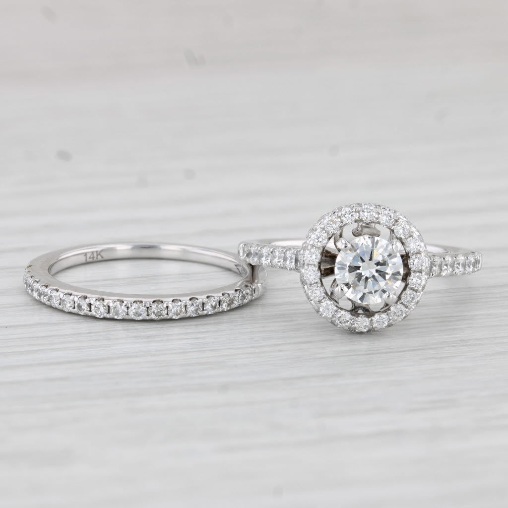 Light Gray 1.69ctw Round Diamond Halo Engagement Ring Wedding Band Bridal 14k White Gold