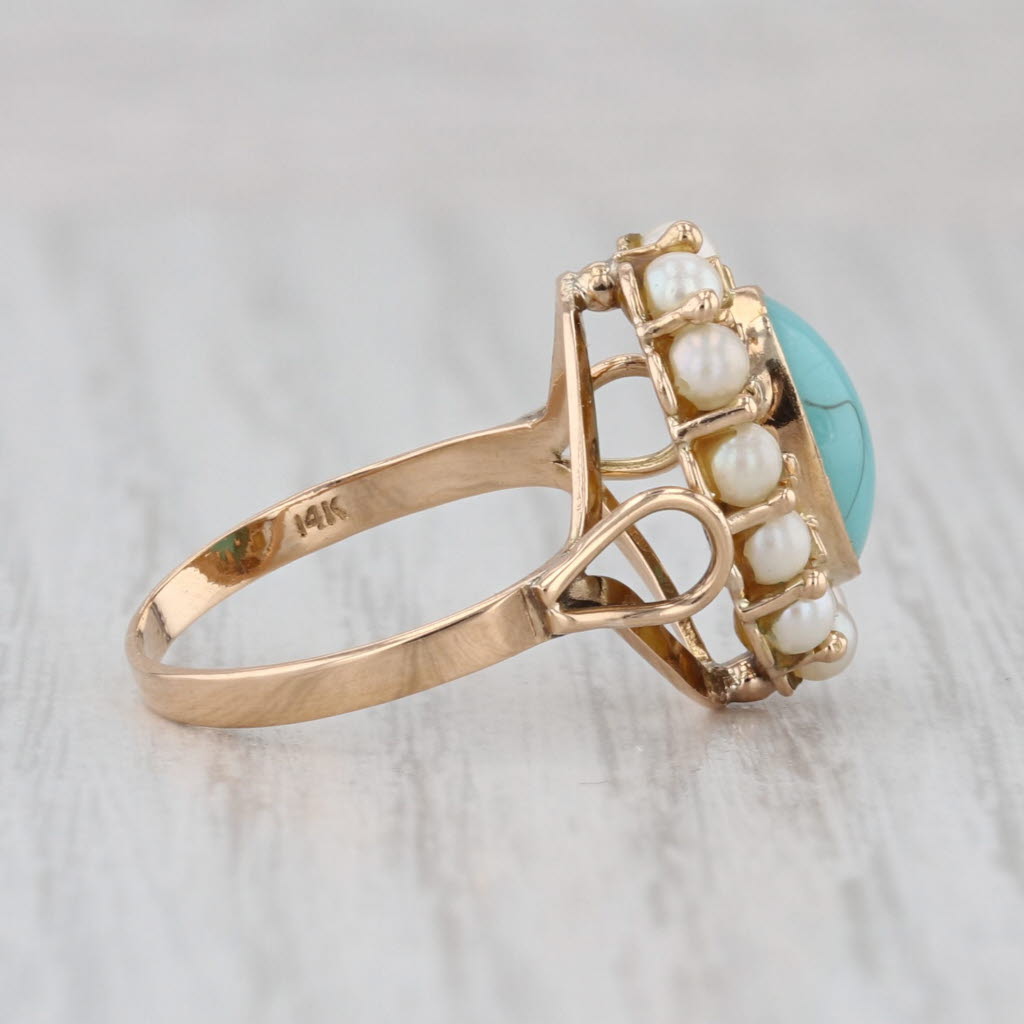 Vintage Glass Cultured Pearl Halo Ring 14k Yellow Gold Size 6