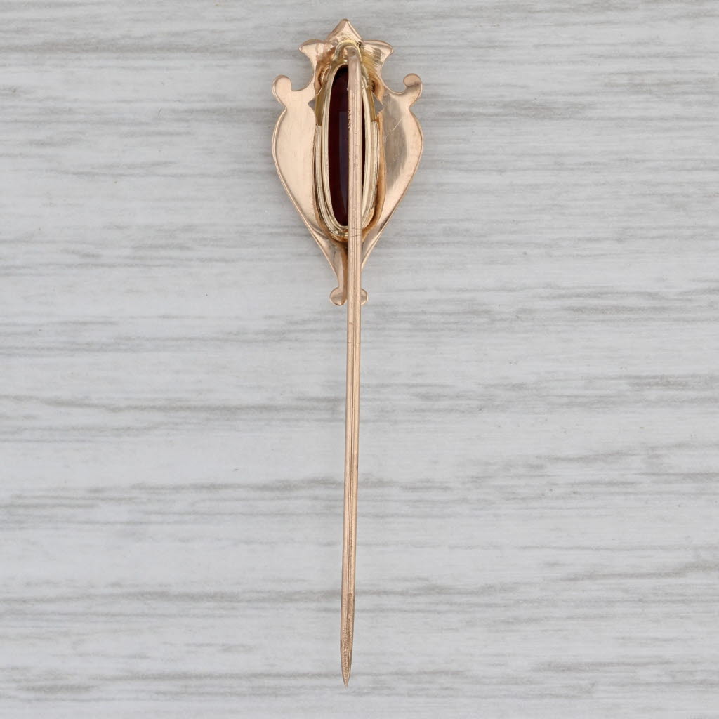 Gray Art Nouveau Garnet Glass Doublet 10k Yellow Gold Stickpin
