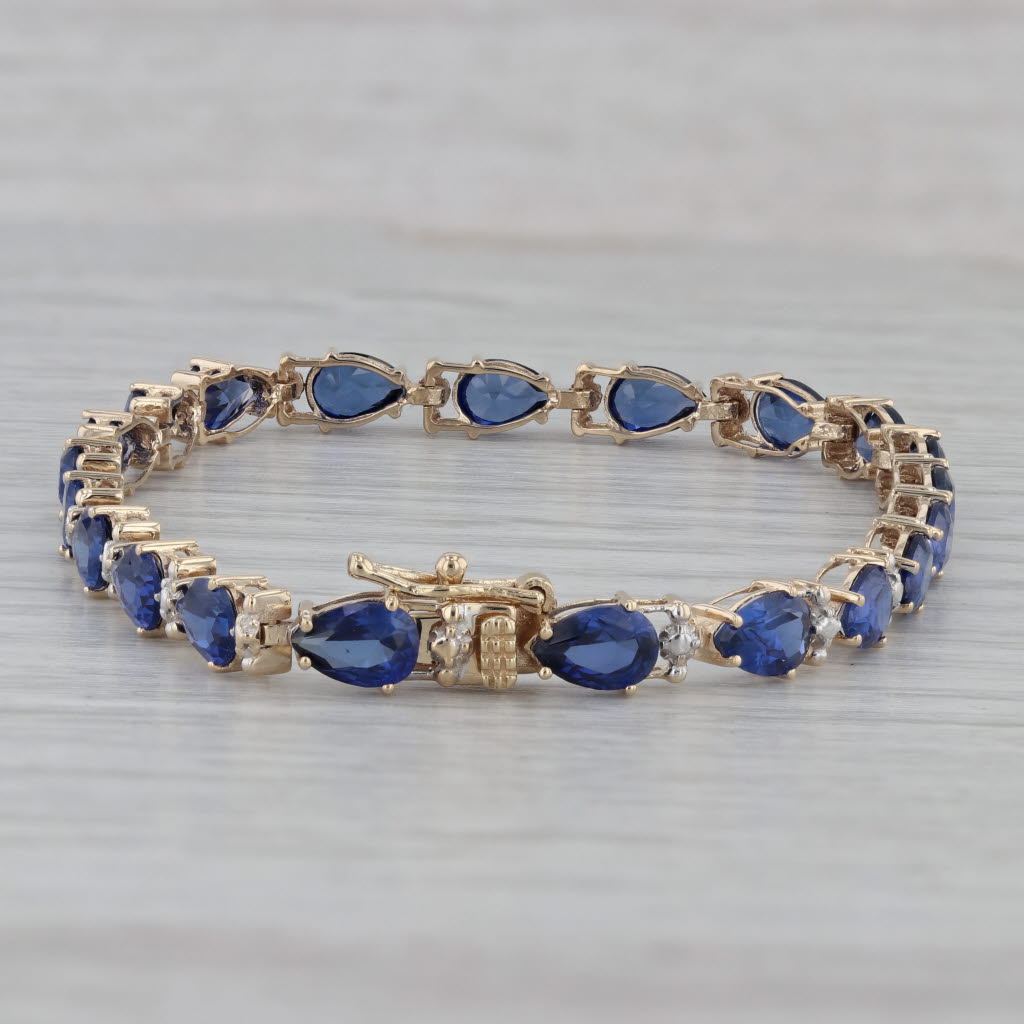 Gray 11.50ctw Lab Created Blue Sapphire Diamond Tennis Bracelet 10k Yellow Gold 6.75"