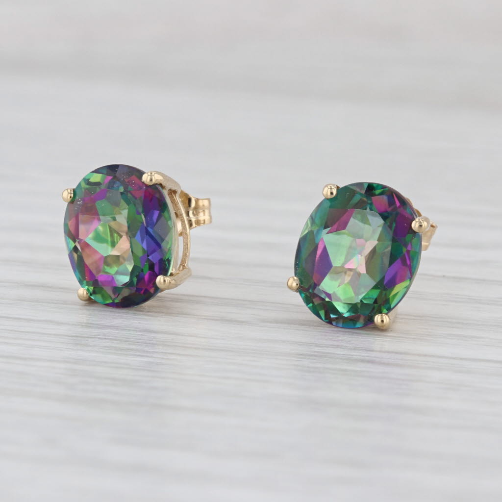 8.20ctw Oval Mystic Topaz Stud Earrings 14k Yellow Gold Solitaire Studs