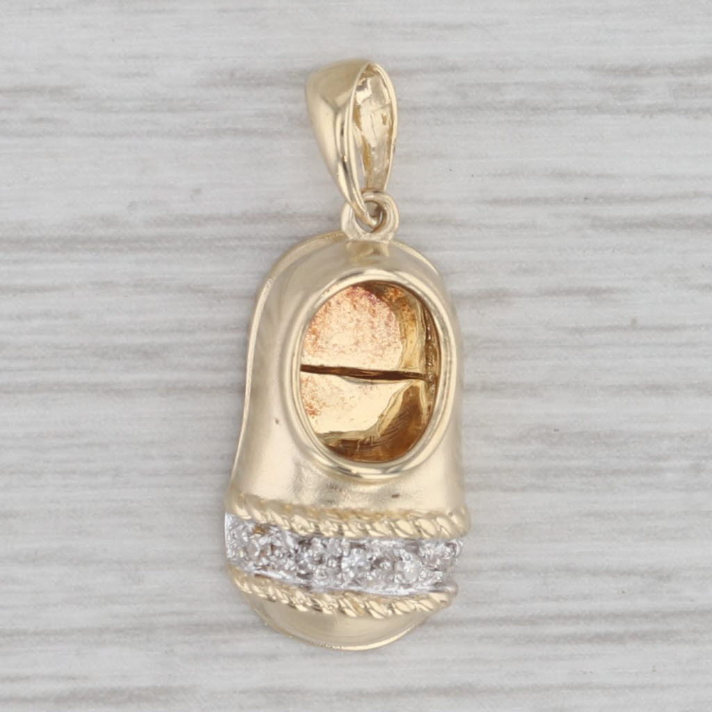 Gray Diamond Accented Baby Shoe Booty Pendant 14k Yellow Gold Charm