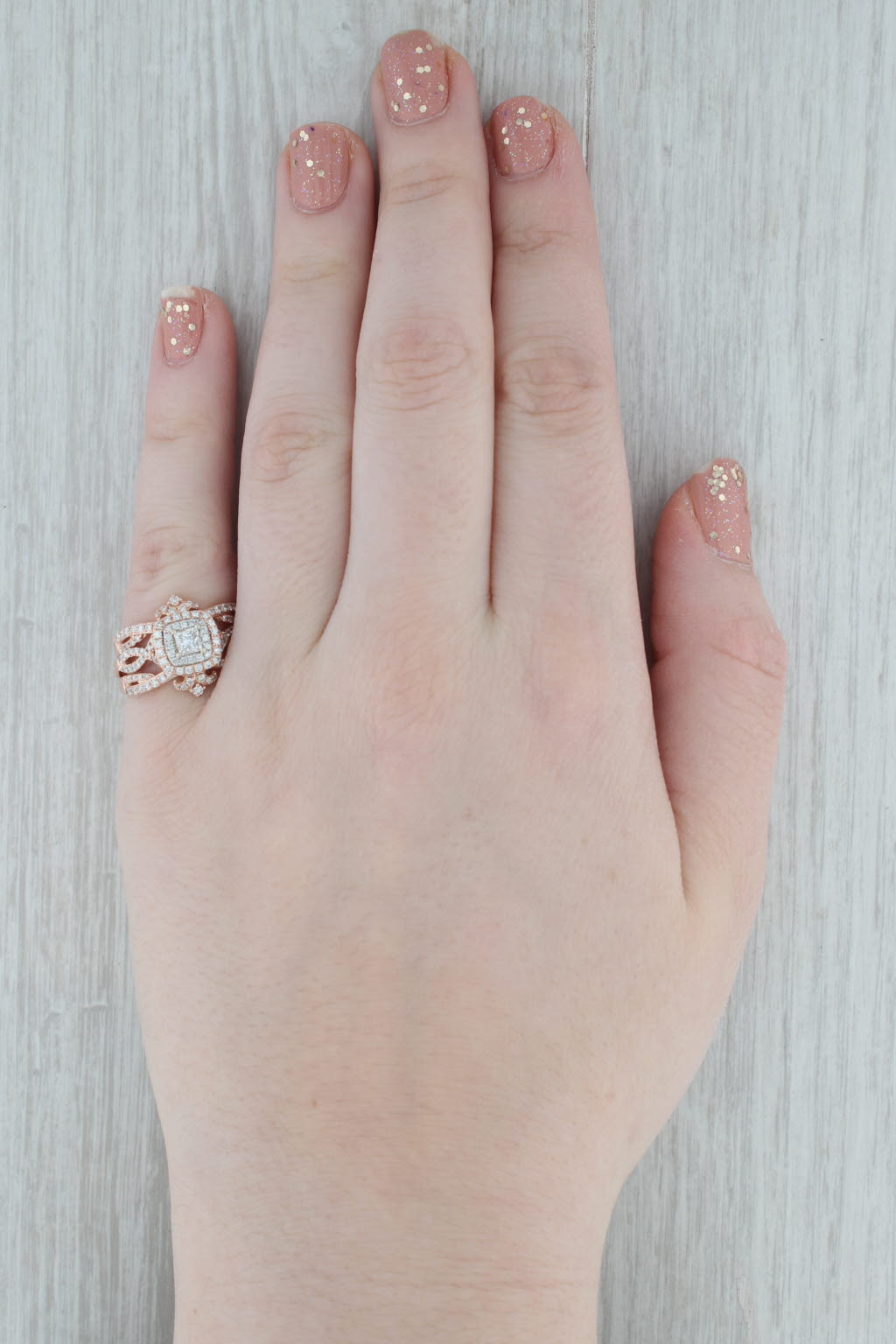 Gray 0.86ctw Princess Diamond Halo Engagement Ring 2 Bands Bridal Set 14k Rose Gold