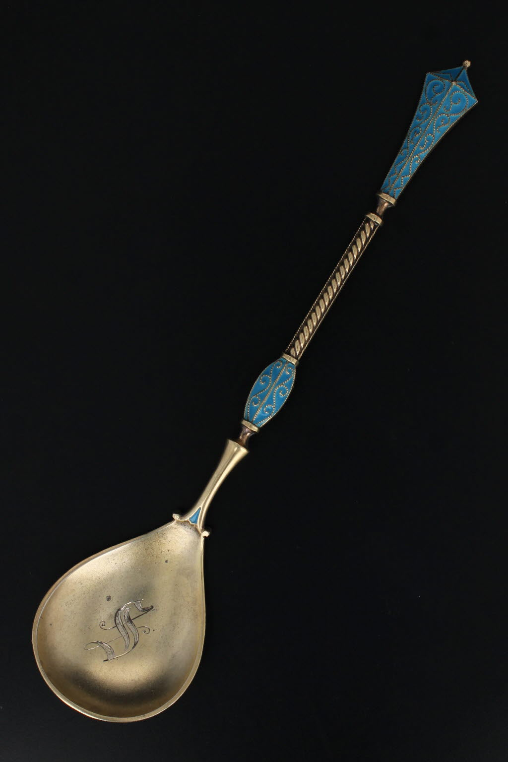 Black David Andersen Dragestil Soup Spoon Sterling Silver Norway Enamel Monogram