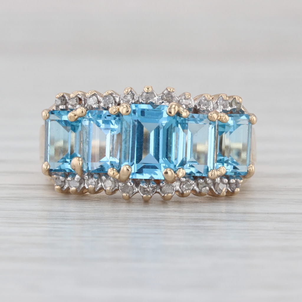 4.08ctw Blue Topaz Diamond Ring 14k Yellow Gold Size 7 Cocktail