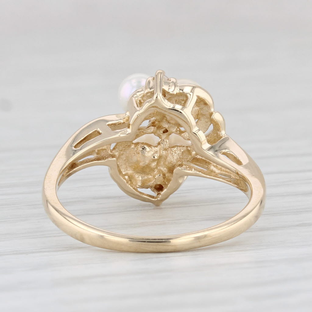 Light Gray Cultured Pearl Diamond Cluster Ring 10k Yellow Gold Size 6