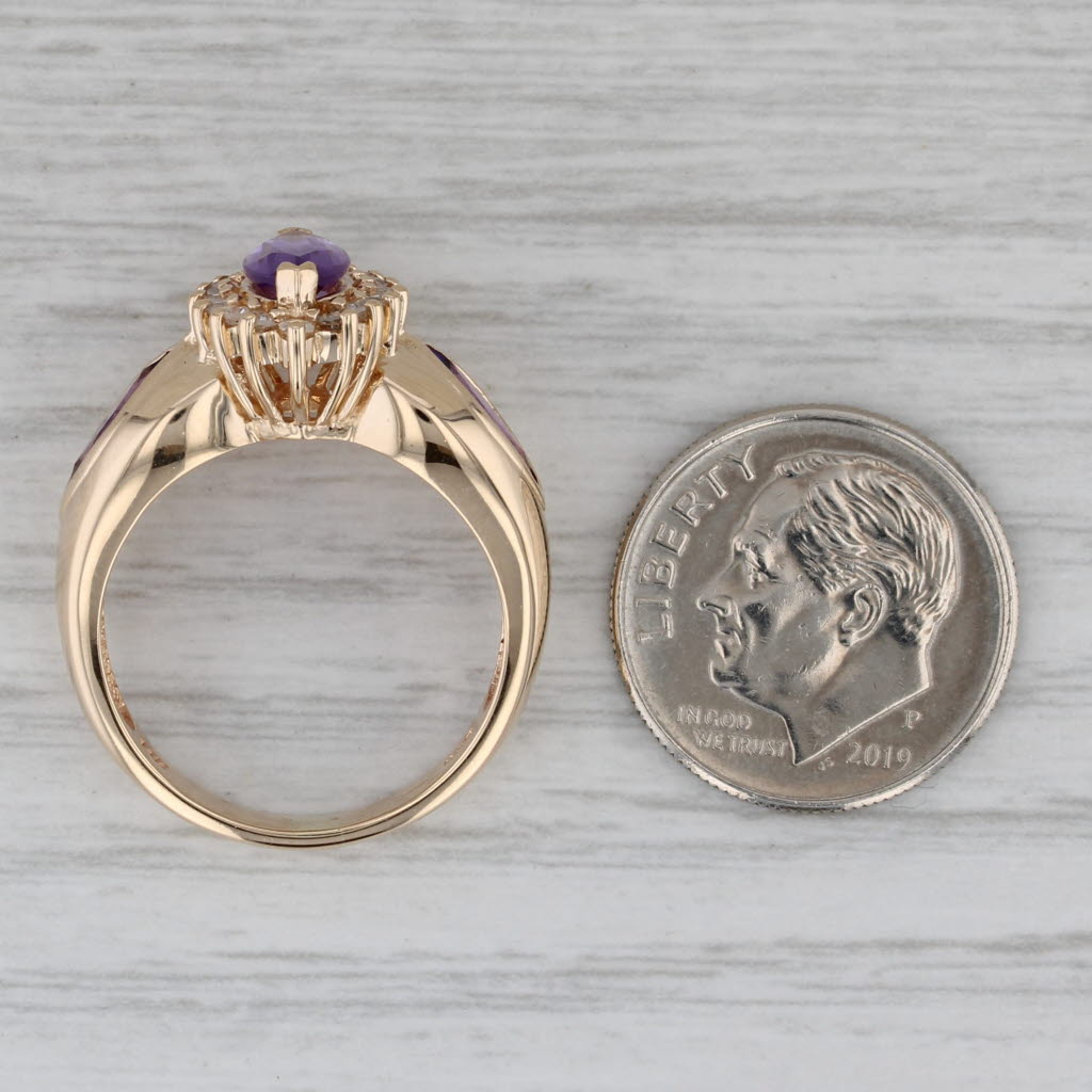 Gray 2.05ctw Marquise Amethyst Diamond Halo Ring 14k Yellow Gold Size 7
