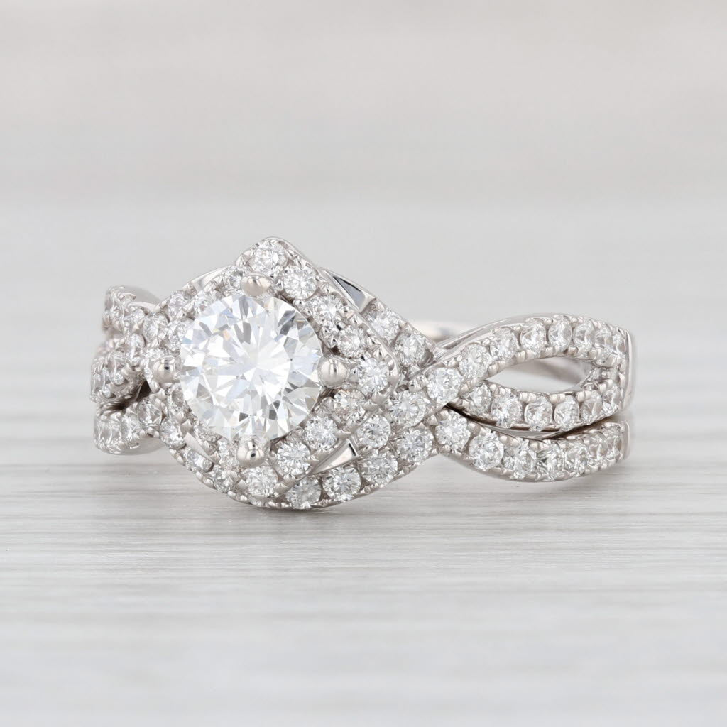 Light Gray 1.52ctw VS2 Leo Diamond Engagement Ring Wedding Band Set 14k Gold Round Halo GIA