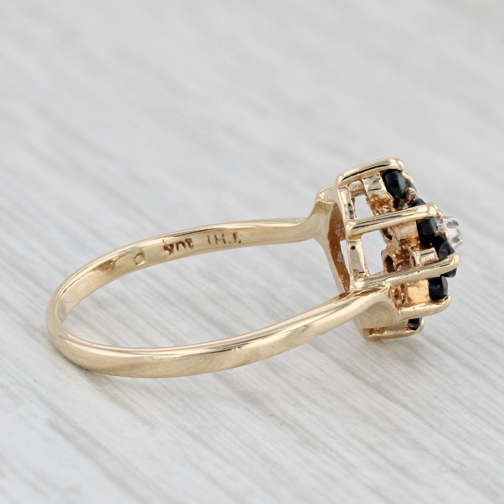Light Gray 0.65ctw Blue Sapphire Diamond Flower Cluster Ring 10k Yellow Gold Size 6