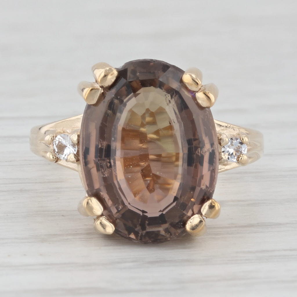 Light Gray 5.86ct Oval Smoky Quartz Solitaire Ring 10k Yellow Gold Cubic Zirconias Size 5.5